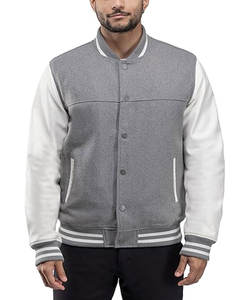 Veste universitaire noire en laine mélangée pour hommes, manches en cuir pour l'hiver, poids standard Letterman Rib Knitting Quilted Front Logo - Product Image 5