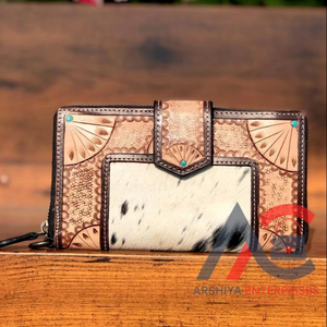 Nouveau Western élégant cuir de vachette usiné fourrure cuir bracelets embrayages femmes conçu sac à main vente chaude en cuir usiné portefeuilles uniques - Product Image 1