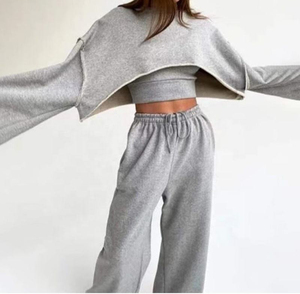 2024 meilleure vente personnalisation mode Sport français Terry survêtements femmes 3 pièces survêtement ensemble pantalons de survêtement coupe ourlet haut court ensemble - Product Image 4