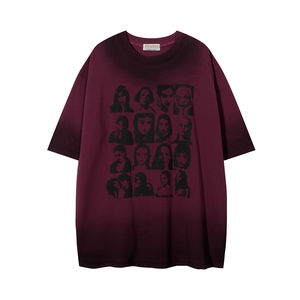 Camiseta de Verano para Hombre, Estilo Hip-Hop Urbano, Casual, Transpirable, Cuello en V, Talla Grande, 100% Algodón Jersey, Manga Corta Holgada, Tejida, 180g - Product Image 4