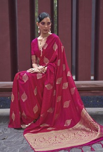 Sari de Seda Banarasi de Primera Calidad Tejido a Mano para Mujer, Ropa Tradicional India, Zari Plateado Puro, Borde Tejido Pesado, para Fiestas - Product Image 4