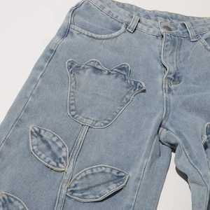 Jeans à jambe droite pour femmes à taille haute, brodés, en denim respirant, avec poche boutonnée, écologiques - Product Image 5