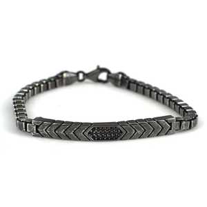 Bracelet chaîne en argent sterling 925 avec pierre d'onyx en forme de cube et motif flèche, idéal pour un cadeau - Product Image 3