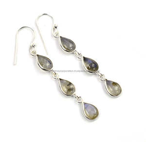 Delicate Design Carnelian & Turquoise Round & Square Gemstone 925 Silver Gold Plated Dangle Earring For Wedding Jewelry <b>Gift</b> - Product Image 4