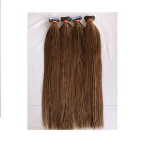 Qualité supérieure 100% vierge de temple indien brut 24 ''couleur #6 ruban droit dans les extensions de cheveux fournisseur de donneur unique en gros