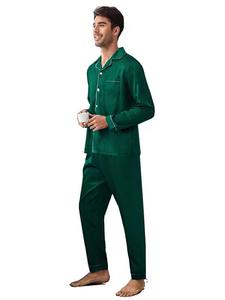 Ensemble pyjama en satin de soie pour hommes, vêtements de nuit, pyjama à manches longues, pantalon, ensemble 2 pièces - Product Image 4