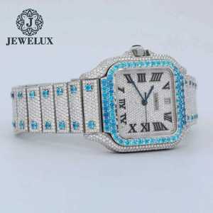 Elegante reloj mecánico automático de 41mm para hombre, banda de acero inoxidable de lujo VVS Moissanite Diamond Blue Sapphire Roman Dial - Product Image 5