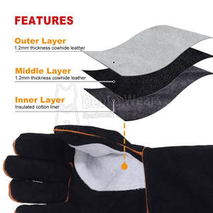 Gants de soudage antidérapants personnalisés avec logo, faible MOQ, en cuir de vachette, avec poignet élastique, protection durable des mains pour tous les environnements - Product Image 5