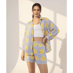 Amalfi Citrus Handblock Printed Casual Two-Piece Shorts Set for Spring/Summer - Product Image 5