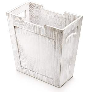 Wood Trash Can, Rectangular Rustic Wooden Waste Basket Farmhouse Wastebasket <b>Bin</b> with Handle Small <b>Narrow</b> Garbage Can Trash <b>Bin</b> - Product Image 4
