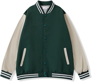 Venta al por mayor Varsity Jacket Men Casual Black Bomber Jacket Loose Baseball Letterman Coat - Product Image 1