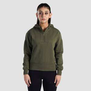 เสื้อฮู้ดซิปครึ่งตัวสำหรับผู้หญิง Arcadia สีเขียวมะกอก ผ้าผสมคอตตอน-โพลีเอสเตอร์ ระบายอากาศได้ดี เหมาะสำหรับยิมนาสติก - Product Image 1