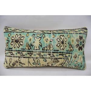 Almohada de lana de retazos Kantha bohemio, cojín bordado Beige de 12x24 pulgadas, cojín decorativo Vintage tejido para uso en el suelo - Product Image 1