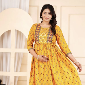 ชุดเดรสคลุมท้องแบบ Anarkali ผ้าเรยอน สวมใส่สบาย พร้อมซิป ลายดอกไม้พิมพ์ลาย Gotta Patti สำหรับคุณแม่ตั้งครรภ์ - Product Image 1