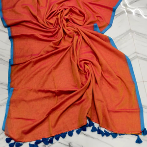 Sari en coton tissé confortable d'été, chemisier écologique à séchage rapide, poids moyen, uni, robe de mariée, travail manuel, filles multiples - Product Image 1