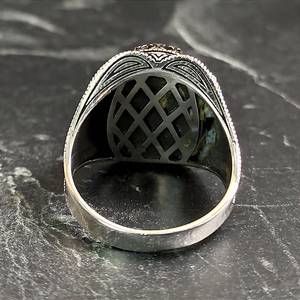 Men's Silver Yggdrasil Patterned <b>Ring</b> with Oval Dark Blue Sapphire Gemstone Handmade Tree Life Themed <b>Ring</b> <b>Opal</b> As Main Stones - Product Image 6