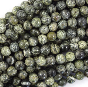 Perles de pierre, perles vertes zébrées, brin de pierres, bijoux en pierre, pierres précieuses lisses, collier de guérison, cristal naturel, grossiste - Product Image 3