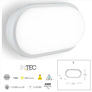 Lampada da soffitto a LED ovale da 15 Watt bianco impermeabile con luce naturale colore 4000K - Product Image 3