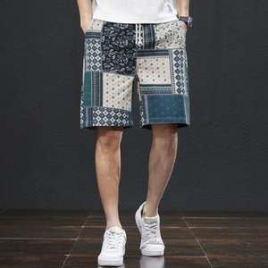 Short de plage à imprimé ethnique pour hommes, respirant, élastique, polyvalent, décontracté, motif uni, nouveau design - Product Image 6