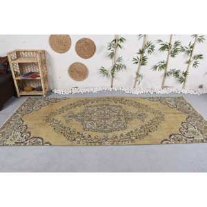 Alfombra turca Vintage tradicional Rectángulo Patchwork Diseño Amarillo Verde Área grande 4,3 X 9.3ft Látex para uso en la habitación del pasillo - Product Image 3