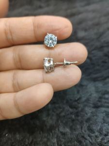 Moissanite Round Brilliant Cut Bezel <b>Set</b> White Gold Plated Stud <b>Earrings</b>-Trendy Unisex Jewelry - Product Image 5
