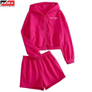 Conjunto de Dos Piezas para Mujer, Top Corto de Manga Corta y Pantalones Cortos Lisos de Color Rosa, Artículo Más Vendido - Product Image 1