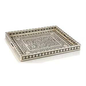 Plateau rond en résine le plus vendu avec incrustation de nacre de haute qualité Combinaison de vadrouille noire et blanche écologique - Product Image 5