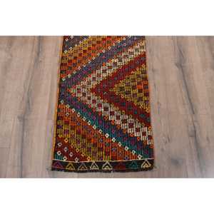 Turkish <b>Runner</b> Rug, 1.8x9.6 ft Vintage Rug, <b>Red</b> Kilim Wool Rug - Product Image 2