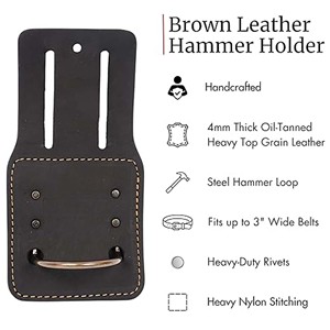 Soporte de martillo de cuero para cinturón-Funda de martillo de cuero de grano superior con bucle de martillo de acero y remaches reforzados de alta resistencia - Product Image 2