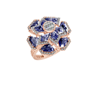 Anillo de compromiso de racimo de zafiro sintético en forma de cometa atemporal 14K oro sólido laboratorio cultivado diamante acento regalo de boda OEM ODM - Product Image 1