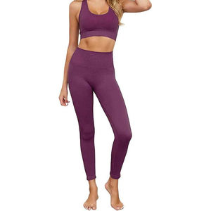Women's Yoga Set 2-Piece Sports Fitness Elastic Waist Solid Pattern Four-Way Stretch Breathable Customizable Yoga <b>Leggings</b> - Product Image 4
