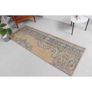 Alfombra Turca Vintage de 2.4x6.6 pies, Alfombra Azul a Rayas - Product Image 2