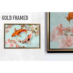 Elegante arte de pared de cristal con diseño de pez Koi: decoración zen impresa en lienzo, 1 pieza con marco dorado - Product Image 1