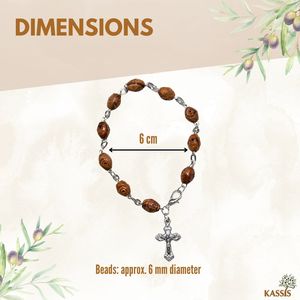 Bracelet en bois d'olivier perlé avec croix, fait main à Bethléem, cadeau unisexe, objet religieux chrétien - Product Image 3