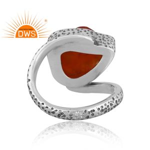 Hot Selling <b>Oxidized</b> Sterling Silver Natural Rough Carnelian Gemstone Twisted Ring Custom Jewelry Manufacturer - Product Image 5