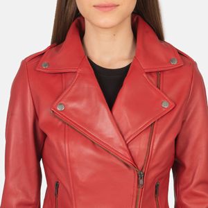 Chaqueta de motorista de cuero auténtico 2025 para mujer, piel de oveja anilina con cremallera, forro de viscosa acolchado rojo, bolsillos interiores exteriores - Product Image 5