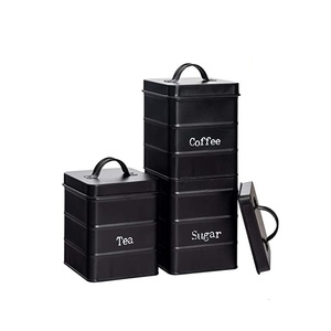 Boîte métallique enduite de poudre noire ustensiles de cuisine ensemble fait à la main de quatre boîtes de rangement design dernière arrivée conteneur abordable - Product Image 4