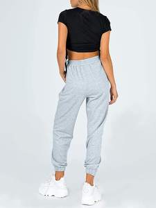 Pantalones anchos al por mayor mujeres cordón Jogger 100% algodón transpirable suave holgado ancho pantalones de pierna recta pantalones de chándal con bolsillos - Product Image 2