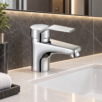 Robinet de lavabo de salle de bain WYRAX en alliage de zinc et céramique, monotrou, monocommande, à débit contrôlé, à poser sur le comptoir, poli, pour la vente en gros