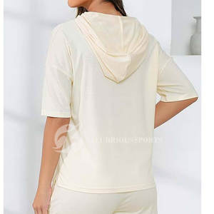 Ensemble de survêtement à capuche et short pour femme, 100% coton molletonné, séchage rapide, emballage personnalisé, deux pièces, vêtements de sport pour le fitness - Product Image 6