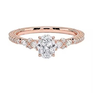 Anillo de compromiso con corte ovalado de oro de 18 quilates personalizado certificado, solitario de diamante de moissanita para mujer, certificado Gra - Product Image 2