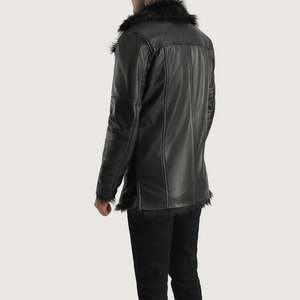 Men's Black <b>Vintage</b> <b>Trench</b> <b>Coat</b> with Wool Filling and Lapel Collar - Product Image 5