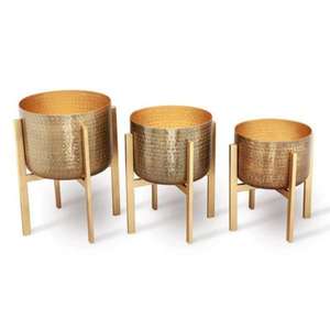 Jardinières décoratives en laiton haut de gamme pour décor de salon élégant avec poignée Design martelé avec poignée jardinière en laiton - Product Image 6