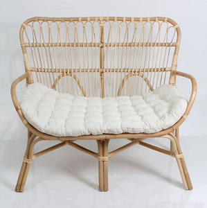 Sofá de Dos Plazas Moderno de Ratán Natural Pulido, Silla con Cojín, Banco de Mimbre Tejido a Mano, Ecológico, para Patio, Sala de Estar - Product Image 1