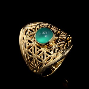 Anillo de ajuste de bisel de mandala de ónix verde de Plata de Ley 925 chapado en oro de 18 quilates estilo clásico para mujer - Product Image 6