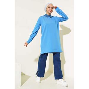 Tunique à deux fils bleue avec col en pierre ensembles pour femmes - Product Image 4