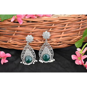 traditional artifical handmade <b>silver</b> look alike brass stone stud hoop earing for girls and women - Product Image 4