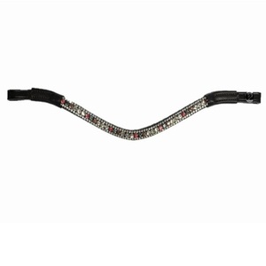 Nouvel arrivage de bande de front de cheval en cuir fait à la main en forme de vague décorée de 3 rangées de cristaux multicolores strass bande de front bling - Product Image 2