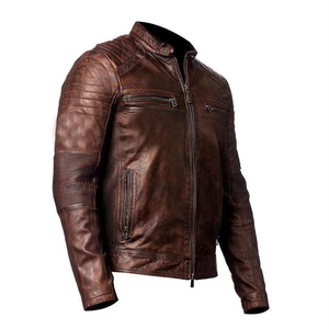 Chaqueta de Cuero de Oveja Genuino para Hombre, Cuello Alto, Resistente al Viento, Transpirable, Talla Grande, Abrigo Cálido para Motociclismo y Automovilismo - Product Image 4