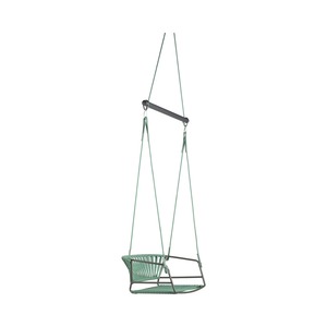 Outdoor Hanging <b>Swing</b> Chair with Painted Metal Frame and Nautical <b>Rope</b> Seat - Product Image 2